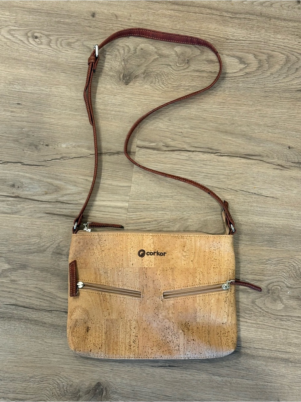 Natural Cork Crossbody Bag with Brown Strap
